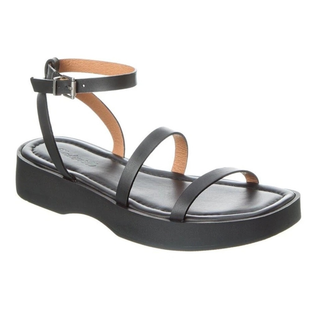 Madewell The Double-Strap Women's Black Leather Platform Sandal - Size 6.5M